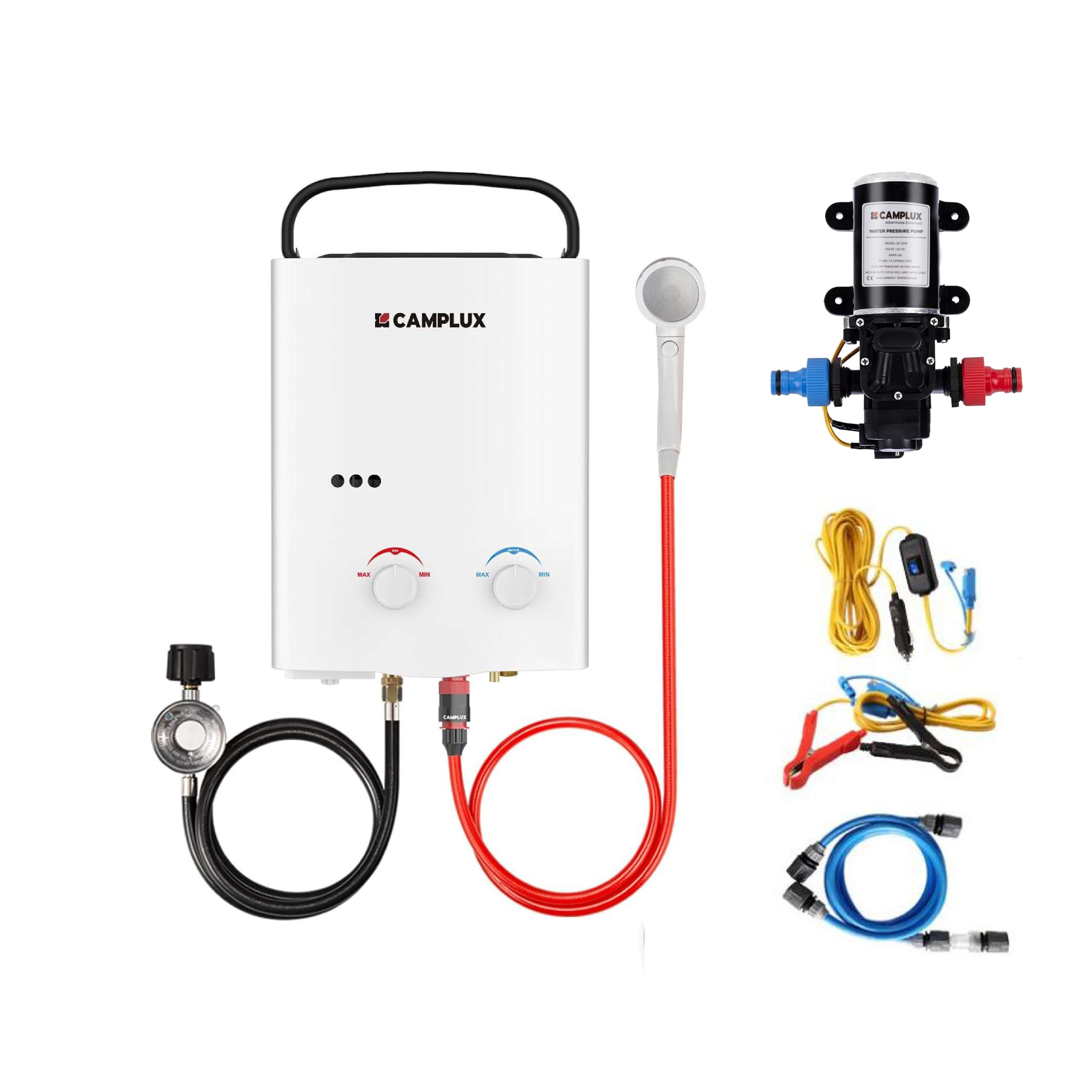 5 Liter Camplux Portable Water Heater & 4.3L Pump Pack