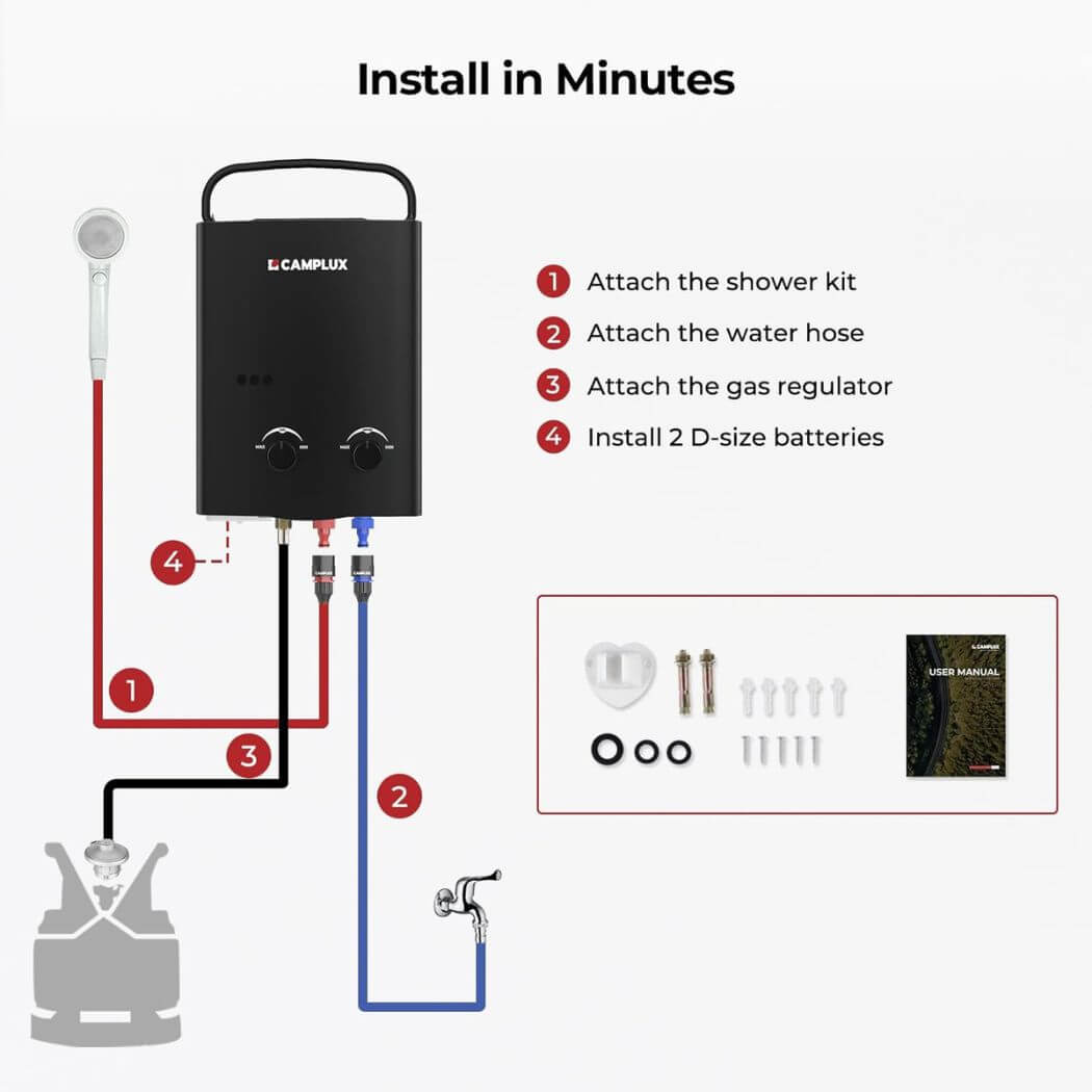 Camplux 5L Black Portable Tankless Water Heater