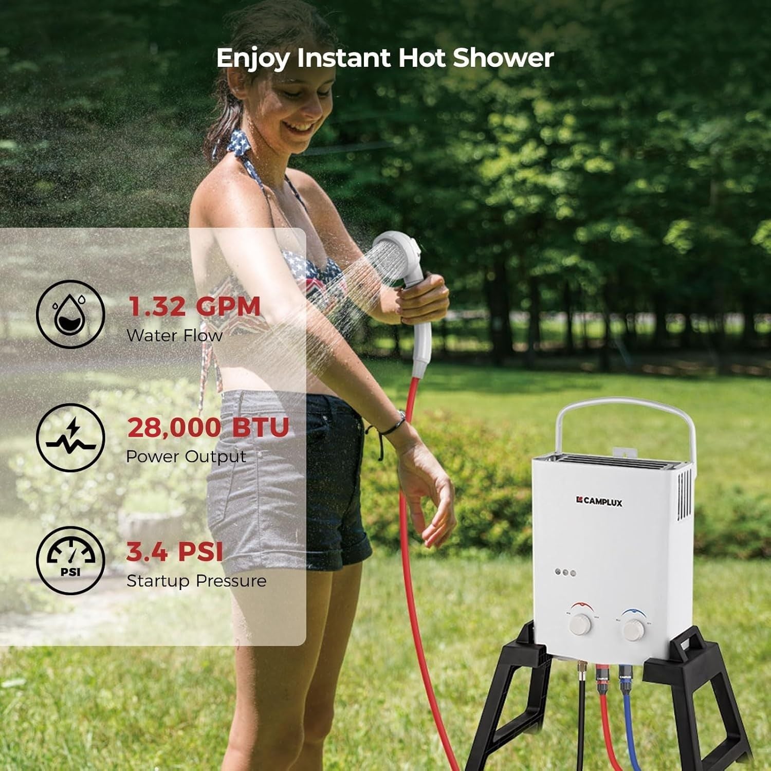 Camplux 5L Portable Water Heater w/ Stand & Pump Pack