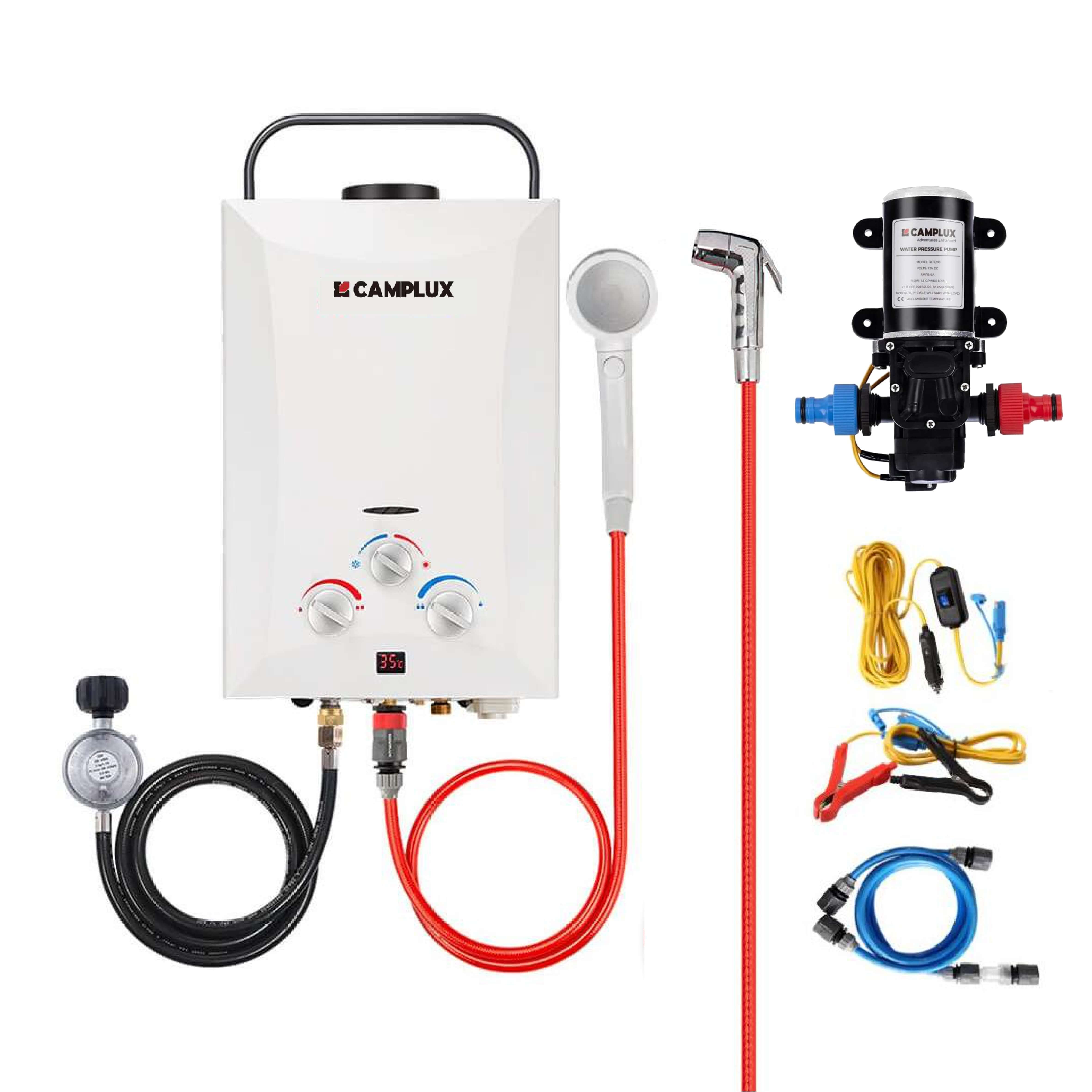 8 Liter Camplux Portable Water Heater with 6L Pump Pack