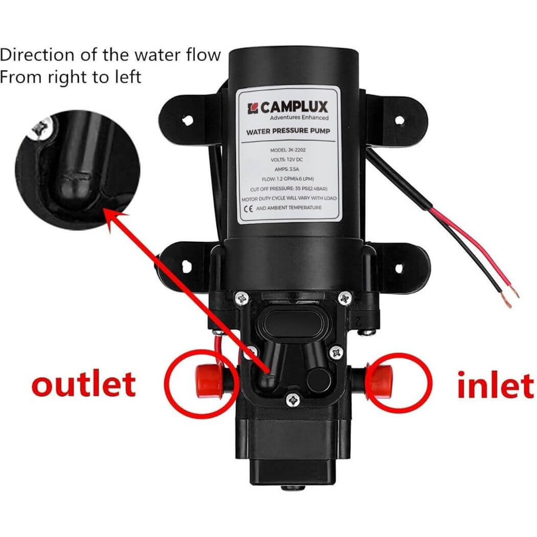 CAMPLUX 12V Pump 35PSI Self Priming Diaphragm 4.3LPM Caravan Shower Camping