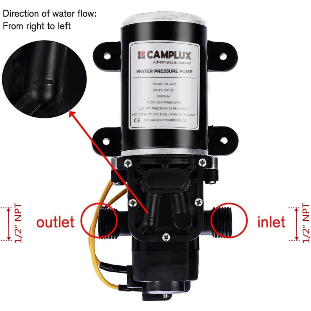 CAMPLUX 12V Water Pump 65PSI Diaphragm 6L Caravan Boat Gas Hot Water System