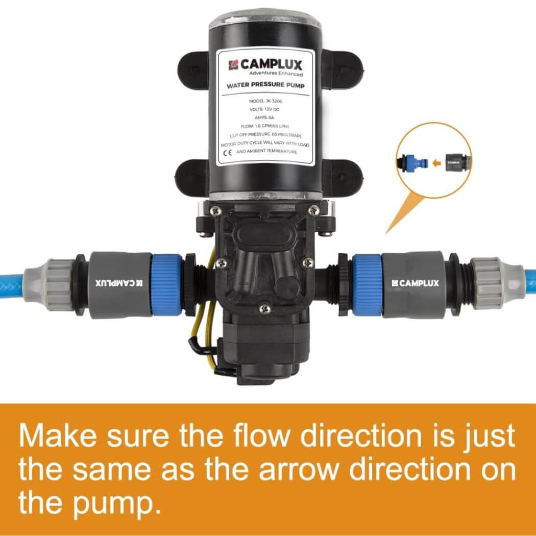 CAMPLUX 12V Water Pump 65PSI Diaphragm 6L Caravan Boat Gas Hot Water System