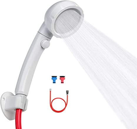 CAMPLUX Handheld Round Spray Shower Head With 1.5m Hose On/Off Switch Quick Connector