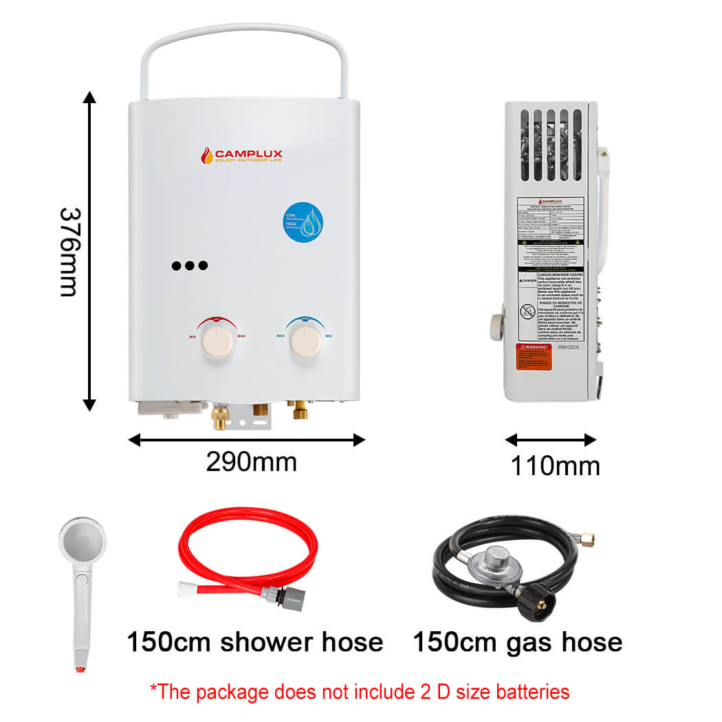 5 Liter Camplux Portable Water Heater & 6L Water Pump