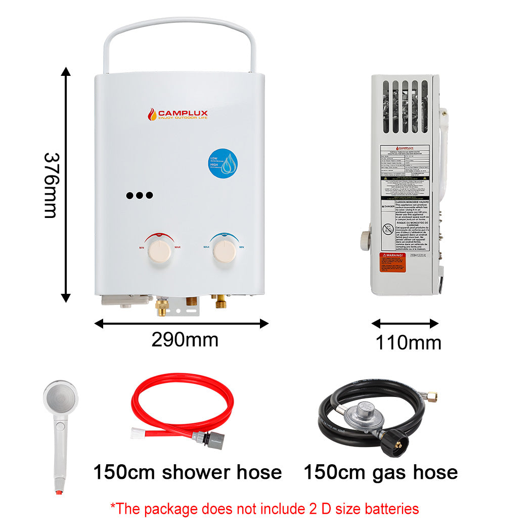 5 Liter Camplux Portable Water Heater & 4.3L Water Pump