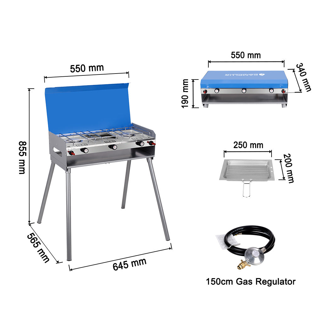 CAMPLUX Portable Camping Stove with Legs 2 Burner Gas Grill Butane BBQ Stove